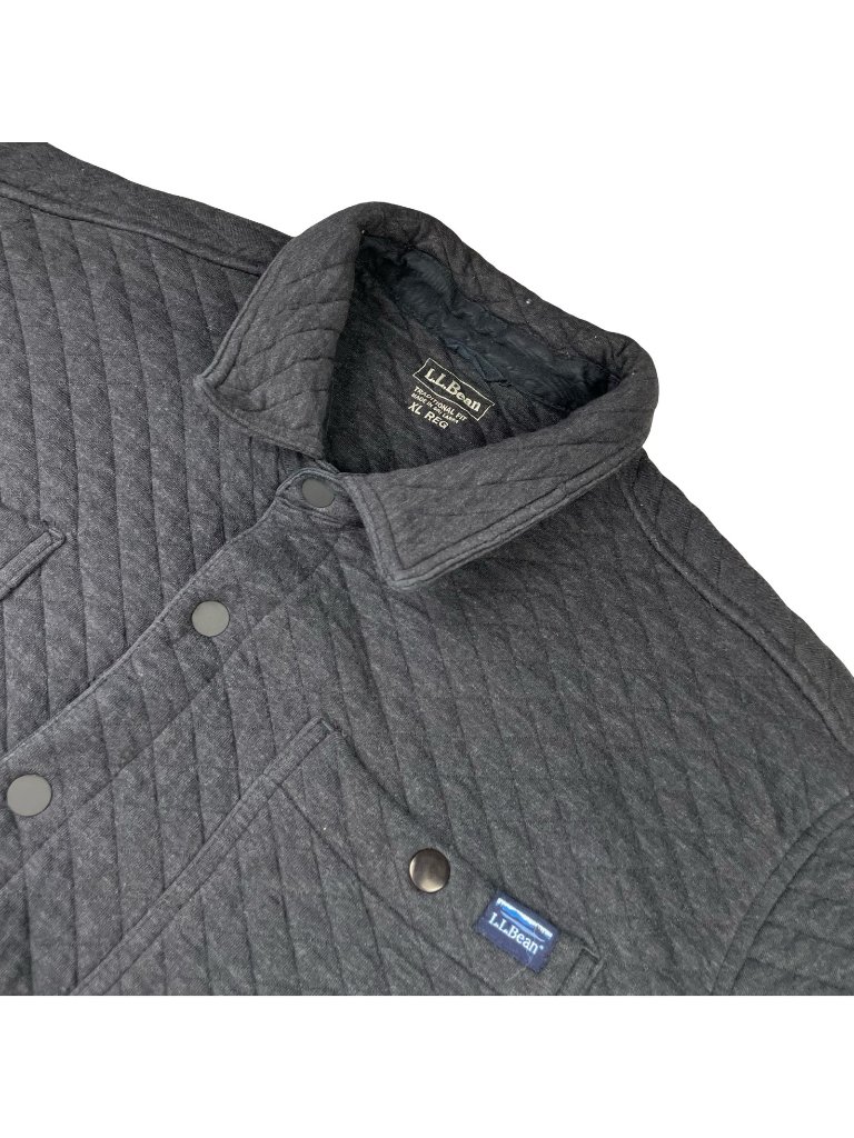 Ll Bean Men's Snap Button Quilted Work Shirt Jacket Gray Xl
